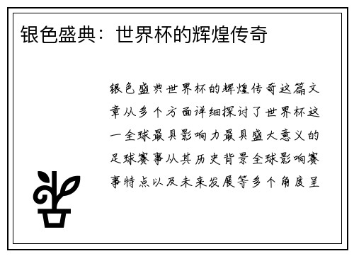 银色盛典：世界杯的辉煌传奇